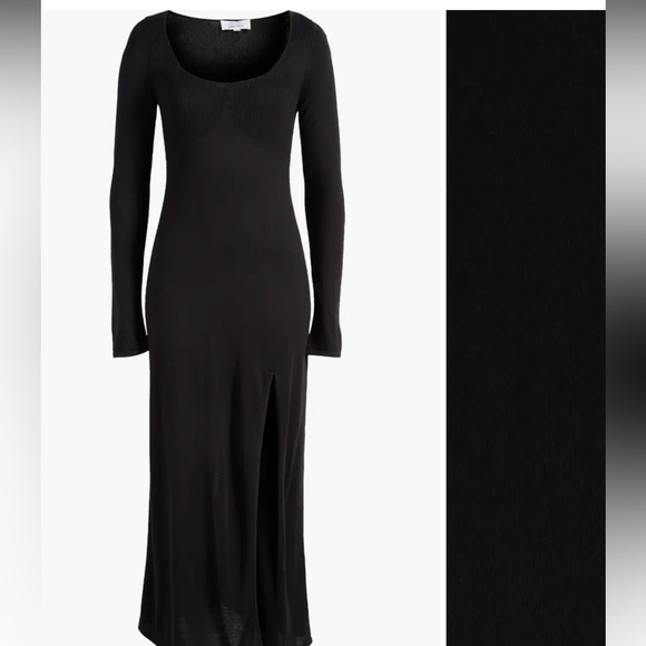 & Other Stories black Long Sleeve Rib Maxi Sweater Dress with side slit size 6 - Picture 2 of 11